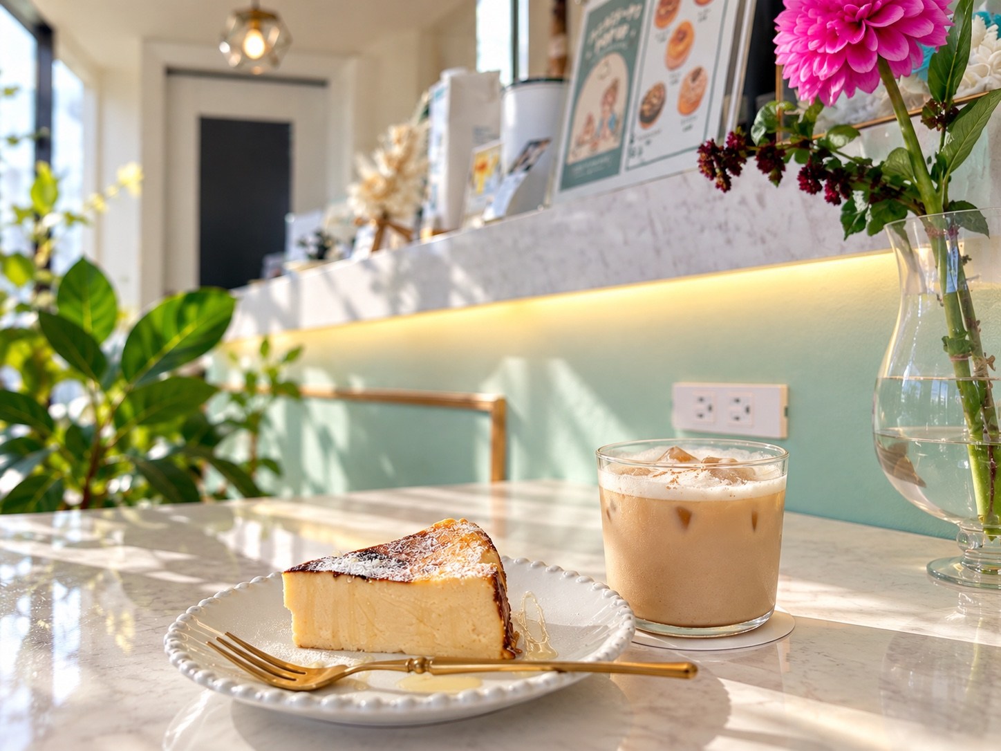 ボヌールコーヒーで撮ったバスクチーズケーキとラテ